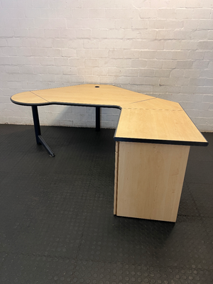 Light Brown L-Shaped Office Desk with 3-Drawer Storage - 2ndhandwarehouse.com