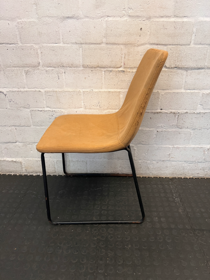 Pair of Mustard Dining Chairs - Upholstery Wear & Base Rust - 2ndhandwarehouse.com