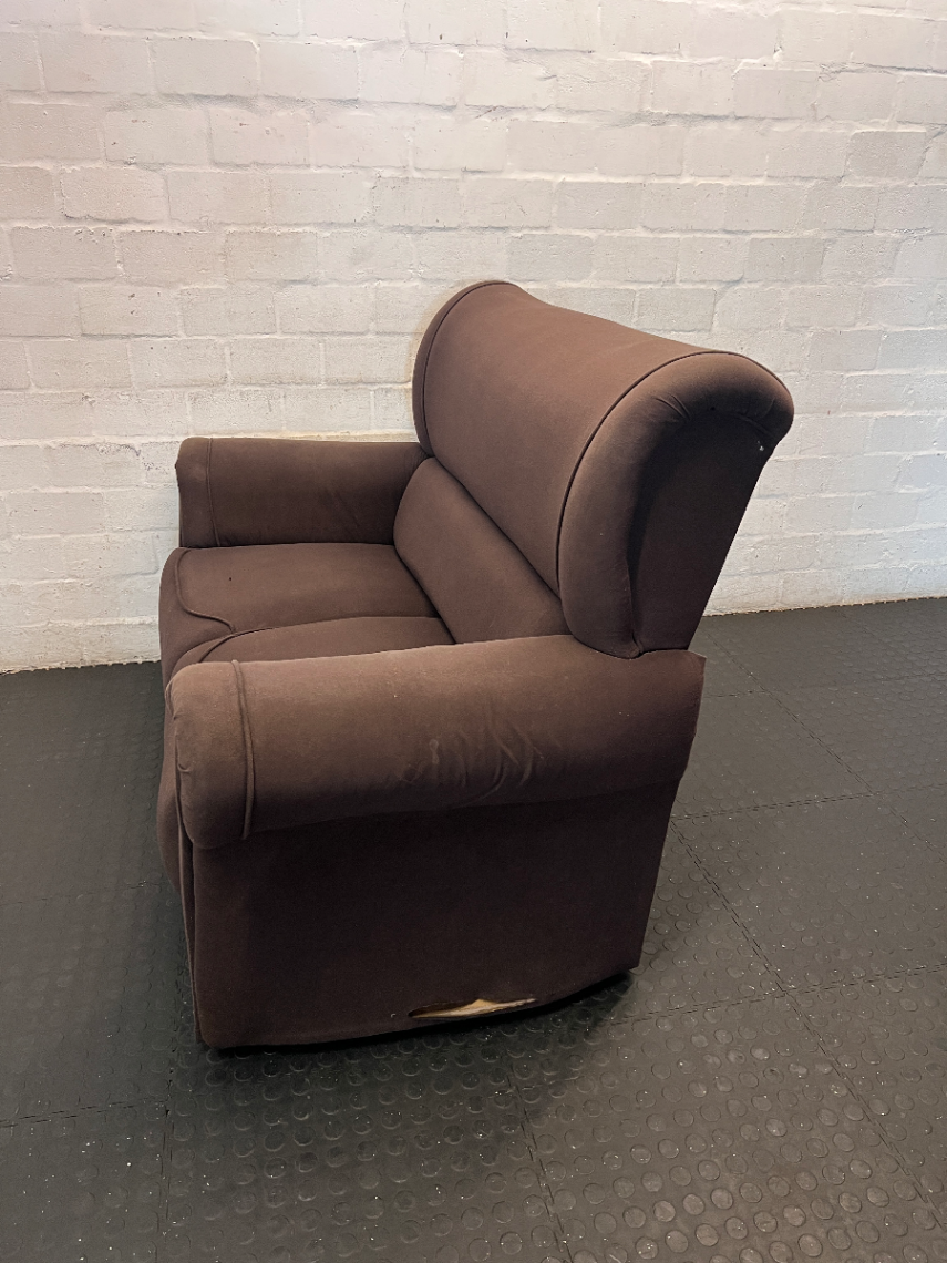 Brown Fabric 2-Seater Couch - Minor Wear to Arm and Base - 2ndhandwarehouse.com