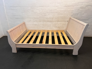 White-Wash Wooden Double Bed Frame with Slats - Fair Condition - 2ndhandwarehouse.com