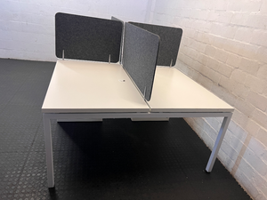 White Office Cubicle with Grey Privacy Screen and Storage - 2ndhandwarehouse.com