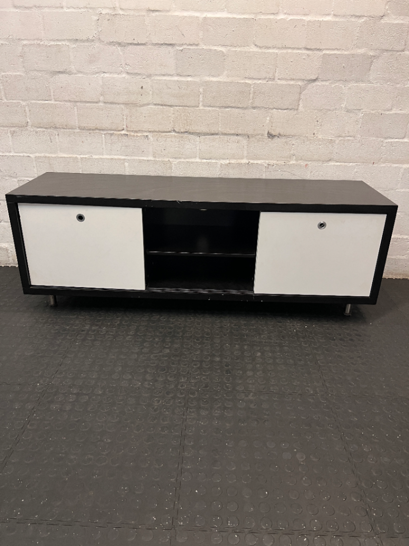 Low Profile TV Unit with Sliding Doors - Minor Scratches on Top - 2ndhandwarehouse.com