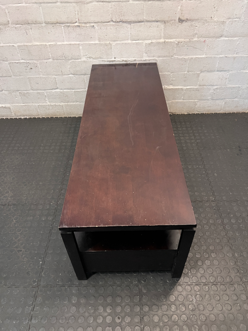 Dark Brown Varnished Pine TV Unit - Minor Surface Scuffs - 2ndhandwarehouse.com