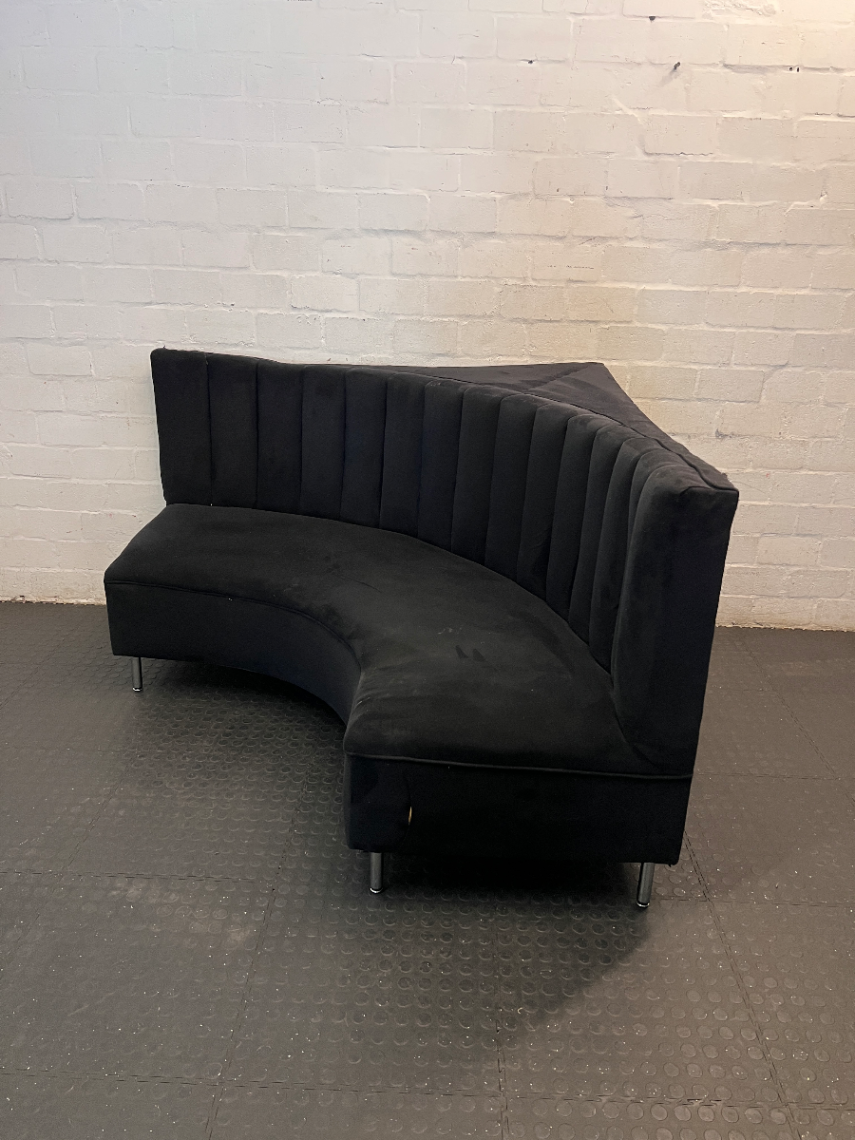 Curved Black Channel-Tufted Couch - Water Damaged - 2ndhandwarehouse.com