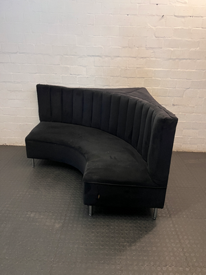 Curved Black Channel-Tufted Couch - Water Damaged - 2ndhandwarehouse.com