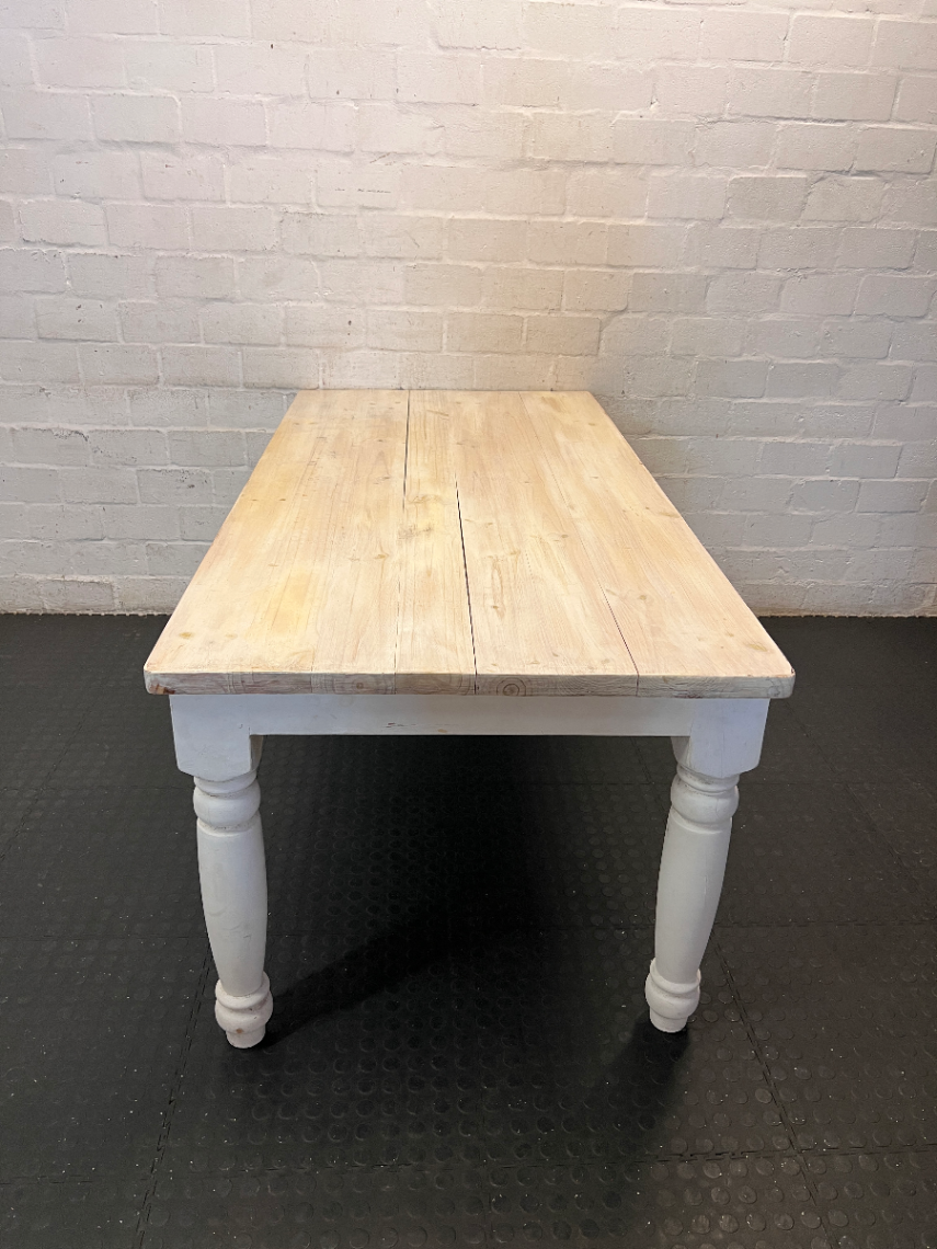 8 Seater White Wash Dining Table - Needs Some Work - 2ndhandwarehouse.com
