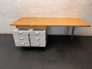 Modern Light Wood Office Desk with 6-Drawer Pedestal - 2ndhandwarehouse.com