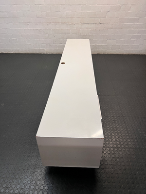 White Duco Large 2.8m TV Unit with Drawer — Used Good Condition with Minor Edge Wear - 2ndhandwarehouse.com