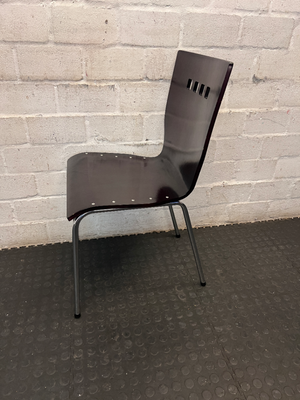 Dark Wood Veneer Dining Chair with Chrome Legs — Arm Rests Scuffed - 2ndhandwarehouse.com