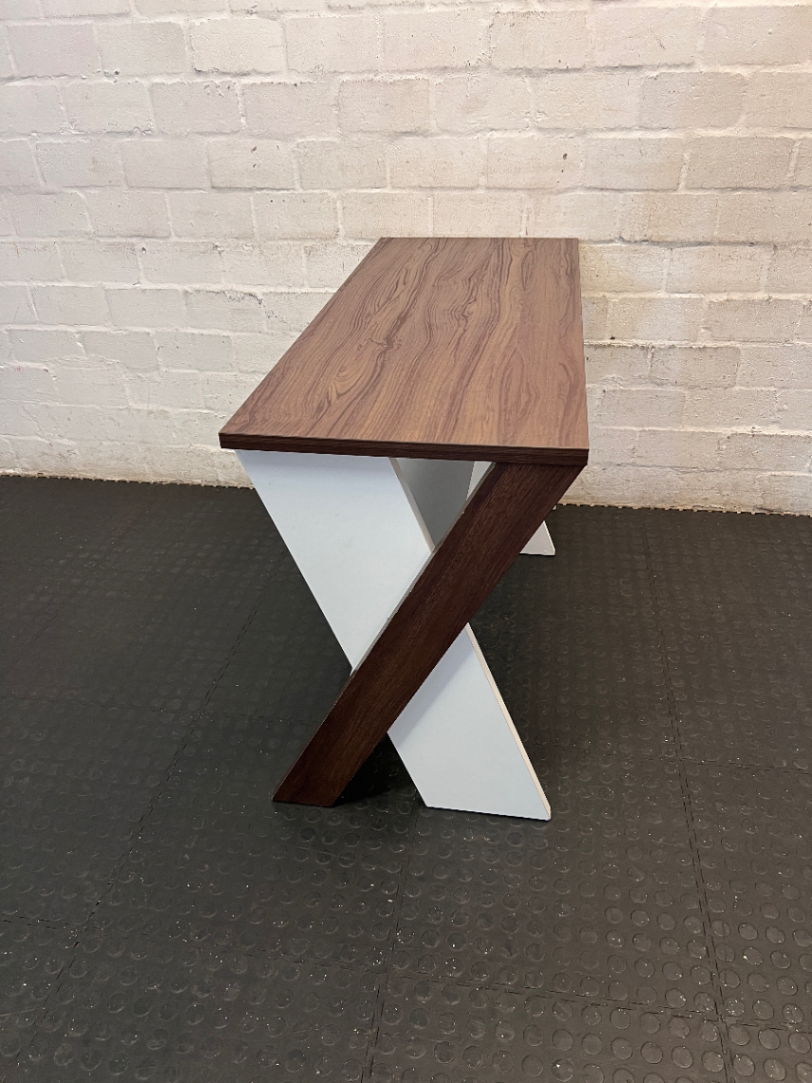 Two-Tone Modern Office Desk with Built-in Shelving — Good Condition - Requires Assembly - 2ndhandwarehouse.com