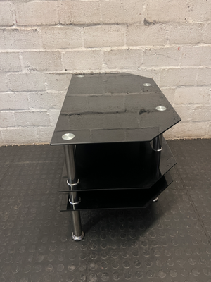 Black Glass 3-Tier TV Unit with Chrome Legs — Clean Condition with No Visible Faults - 2ndhandwarehouse.com