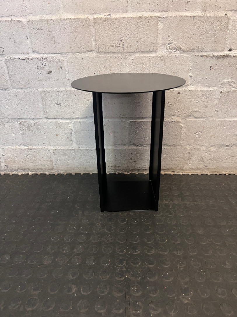 Contemporary Black Pedestal Bedside Table — Fair Condition With General Wear - 2ndhandwarehouse.com