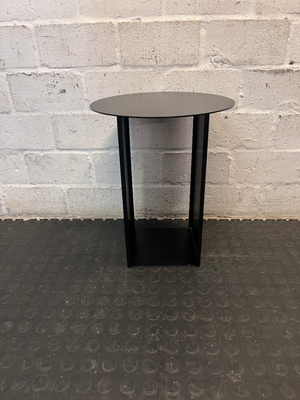 Contemporary Black Pedestal Bedside Table — Fair Condition With General Wear - 2ndhandwarehouse.com