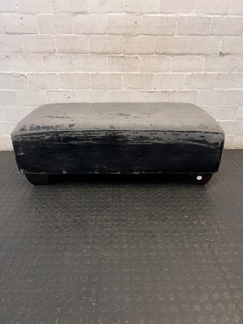 Button-Tufted Rectangular Ottoman with Wooden Feet — Significant Peeling and Surface Wear - 2ndhandwarehouse.com