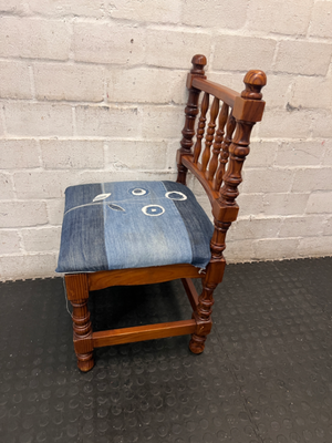 Turned Wood Dining Chair with Denim Patchwork Seat — Structural Repair Required and Altered Seat Covering - 2ndhandwarehouse.com