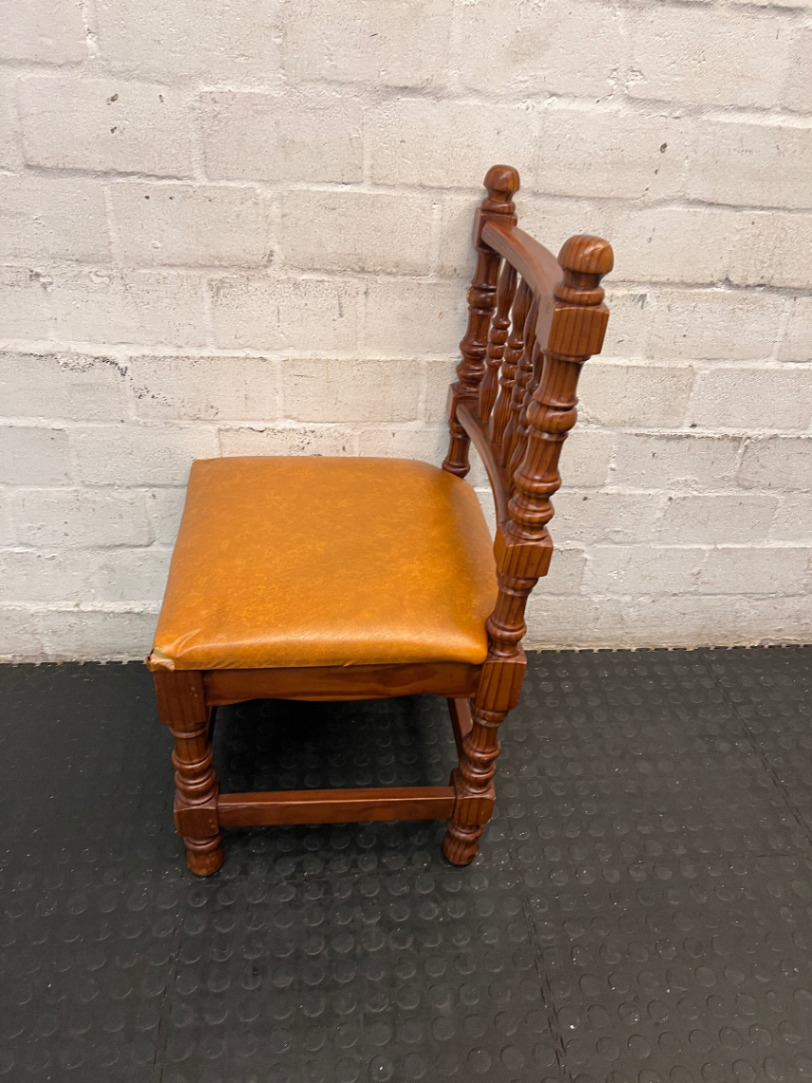 Vintage-Style Turned Wood Dining Chair with Padded Seat — Fair Condition, One Chair Damaged and Needs Repair - 2ndhandwarehouse.com