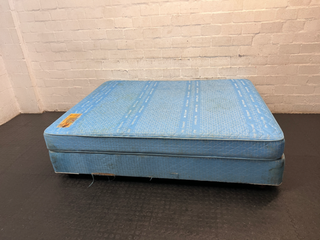 Sealy Posturepedic Queen Mattress in Blue — Visible Staining on Mattress and Base - 2ndhandwarehouse.com