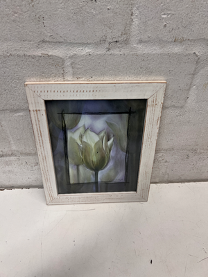 White Rustic Wooden Picture Frame with Tulip Print — Good Working Order - 2ndhandwarehouse.com