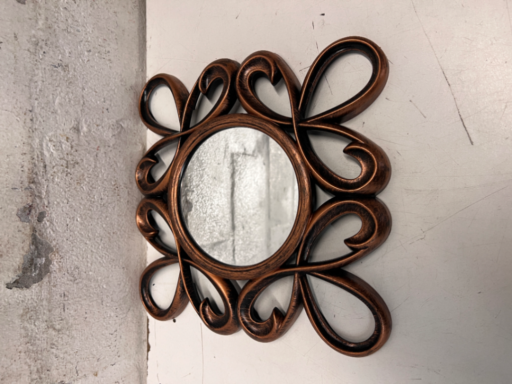 Ornate Bronze-Tone Scrollwork Wall Mirror — Good Working Order - 2ndhandwarehouse.com