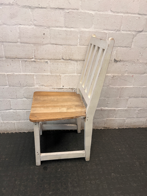Two-Tone Pine Dining Chair with White Slatted Back — Visible Paint Wear and Surface M - 2ndhandwarehouse.com