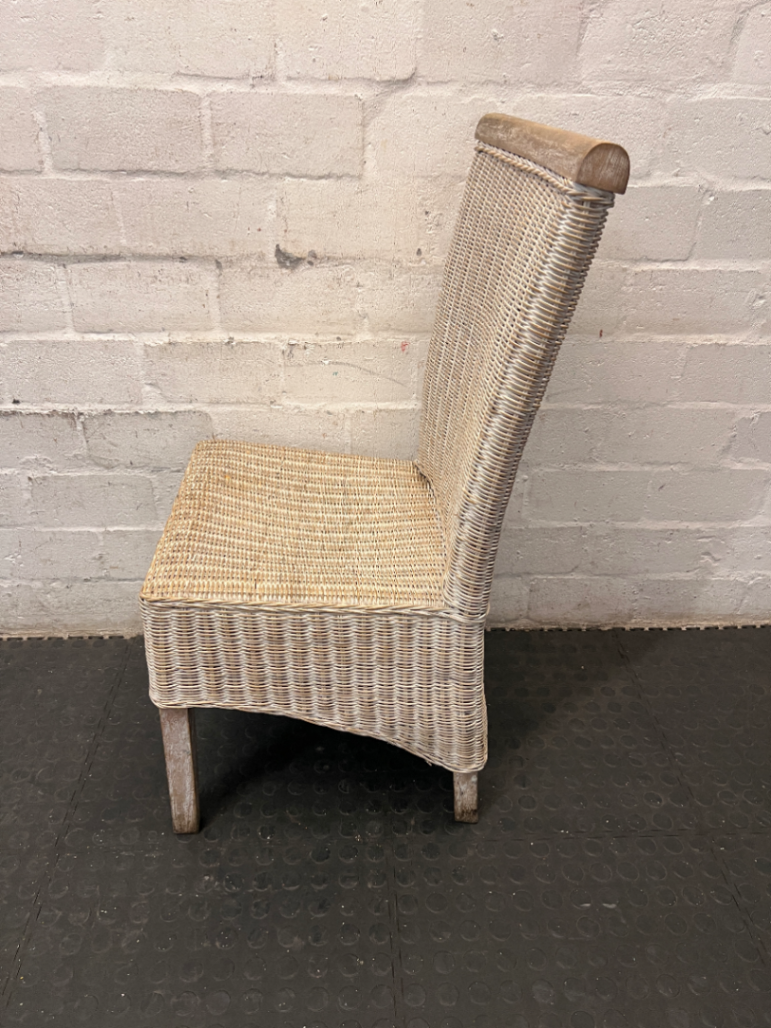 Woven Wicker Dining Chair with Wooden Detail - 2ndhandwarehouse.com