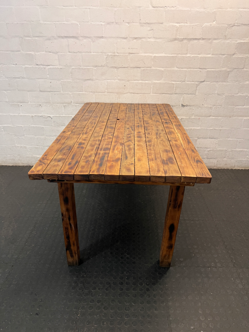Slatted Pine Dining Table in Chestnut Finish — Good Working O - 2ndhandwarehouse.com