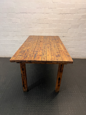 Slatted Pine Dining Table in Chestnut Finish — Good Working O - 2ndhandwarehouse.com