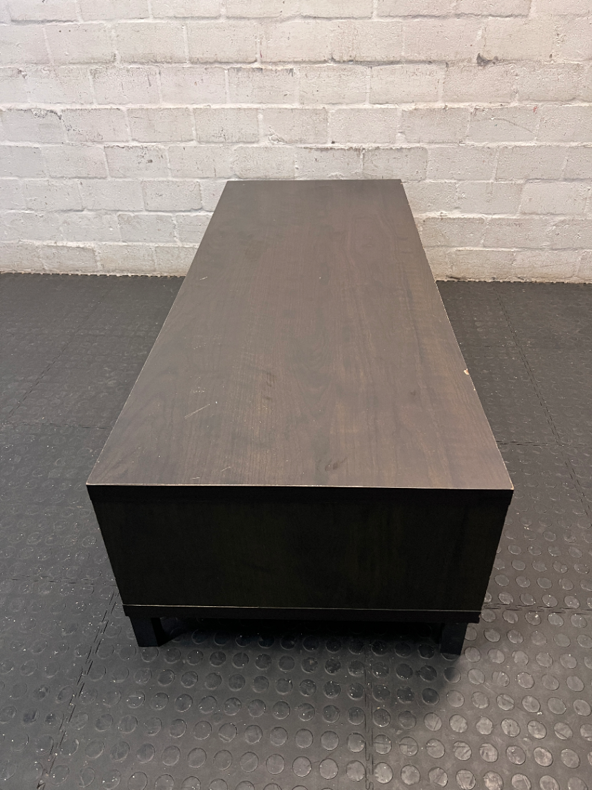 Dark Brown Low-Profile TV Unit with Open Shelving — Multiple Broken Legs and Surface W - 2ndhandwarehouse.com