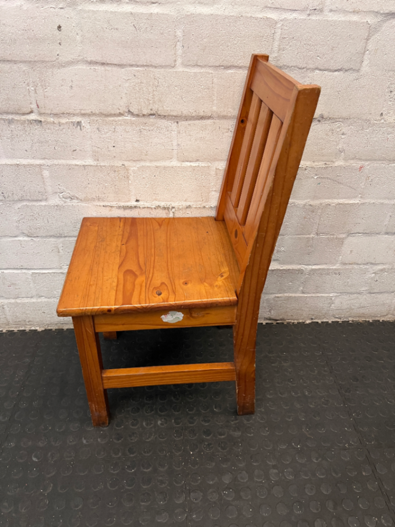 Classic Oregon Pine Slat-Back Dining Chair — Visible Surface Wear and M - 2ndhandwarehouse.com