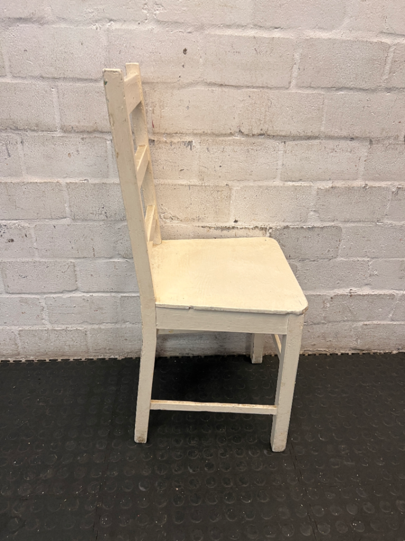 White Enamel Painted Pine Ladder-Back Dining Chair — Chipped Enamel Finish and Surface W - 2ndhandwarehouse.com