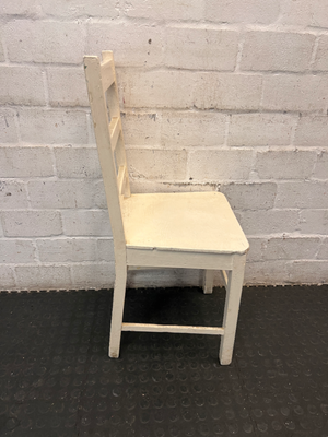 White Enamel Painted Pine Ladder-Back Dining Chair — Chipped Enamel Finish and Surface W - 2ndhandwarehouse.com