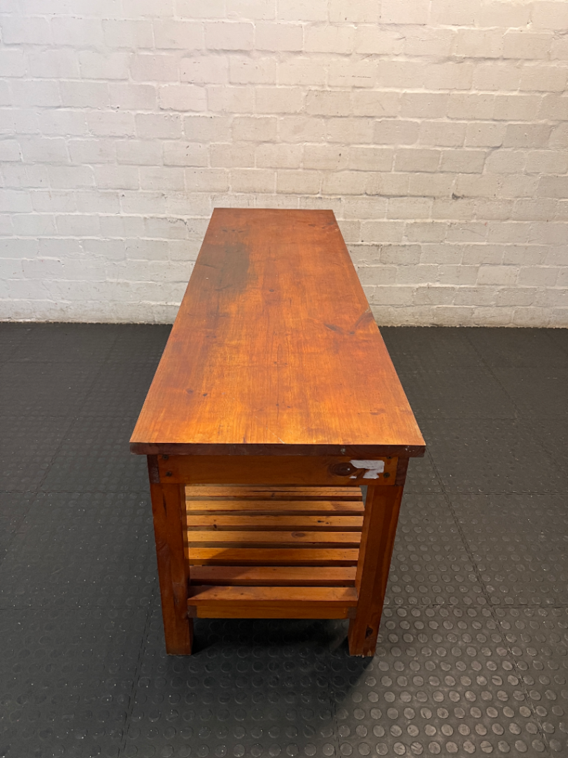 Large Oregon Pine Slatted Sideboard Server — Good Working O - 2ndhandwarehouse.com