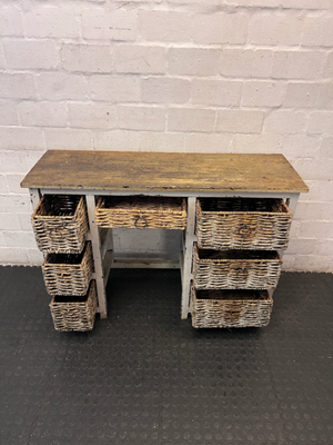 Distressed White Sideboard with Wicker Basket Drawers — Average Condition with Surface W - 2ndhandwarehouse.com