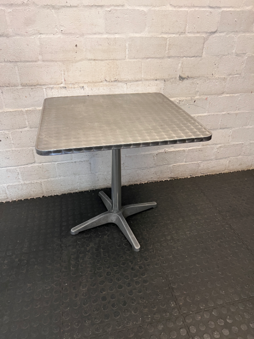 Square Stainless Steel Cafe Table with Pedestal Base - 2ndhandwarehouse.com