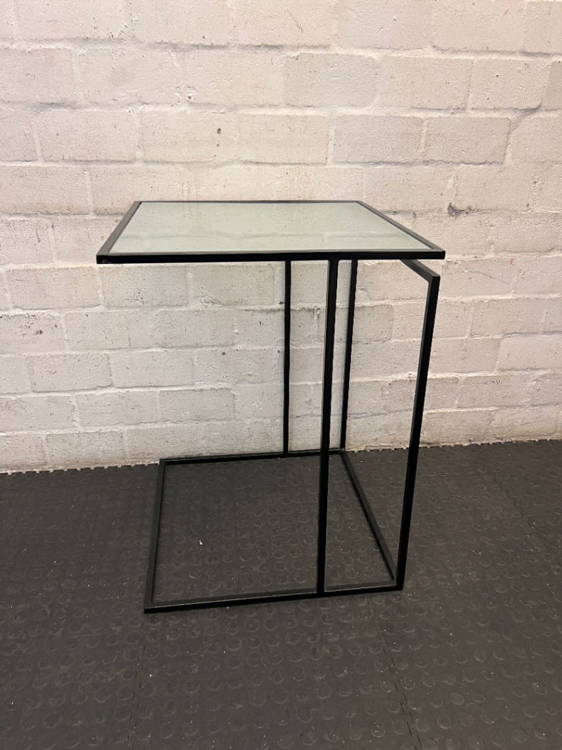 Z-Shaped Black Steel and Glass Side Table — Fair Used C - 2ndhandwarehouse.com
