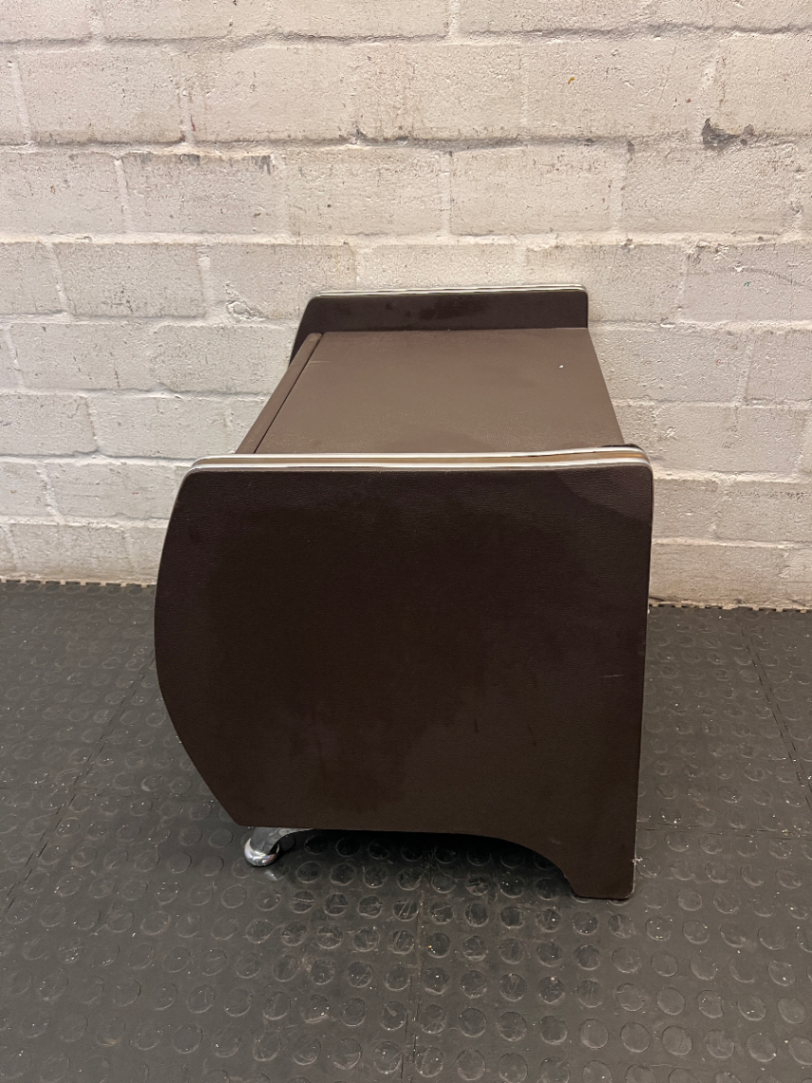 Brown 2-Drawer Side Table with Chrome Details — Paint Droplets on S - 2ndhandwarehouse.com