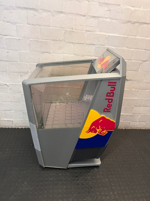 Red Bull Branded Silver Floor Standing Display Fridge — Functional with Audible Noise During O - 2ndhandwarehouse.com