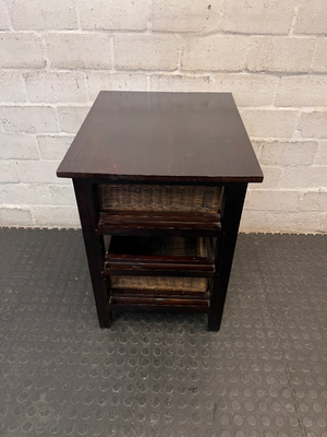 Dark Wood Bedside Pedestal with Wicker Baskets - 2ndhandwarehouse.com