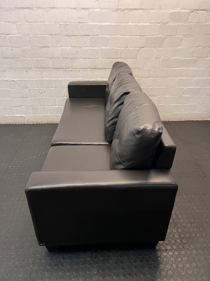 Black Faux-Leather 3 Seater Couch — Torn Under-Fabric and Edge Tearing