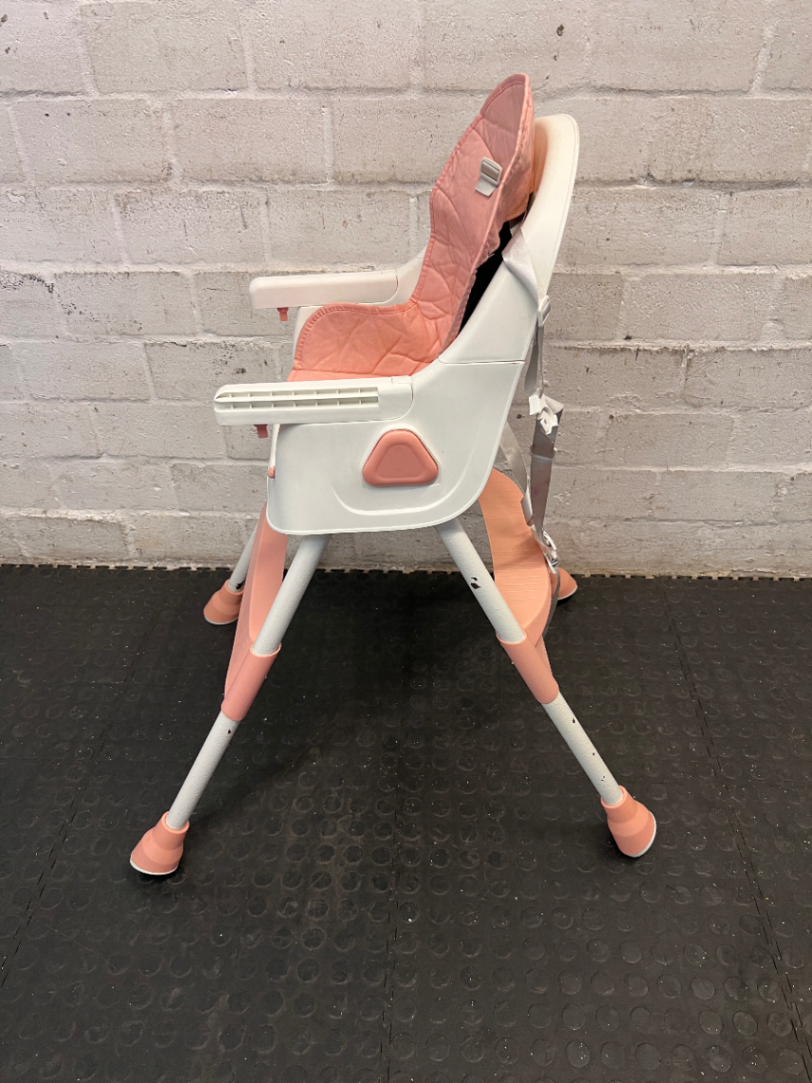 Cushioned Baby High Chair in White and Peach — Clean and Functional Condition