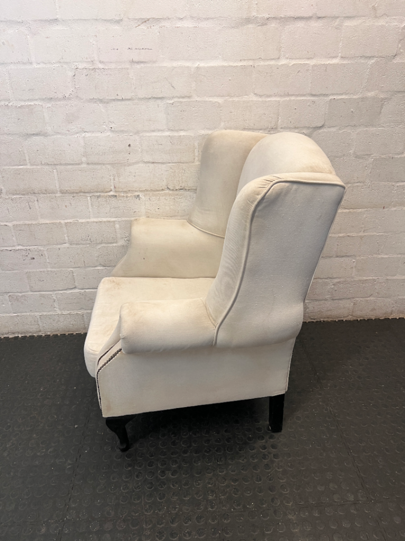 Classic White Upholstered Wingback Chair with Stud Detail