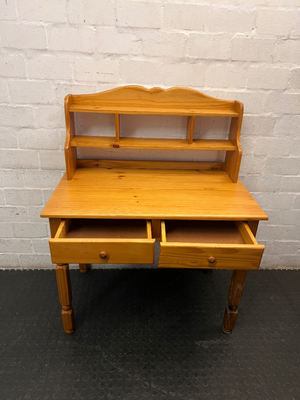 Wooden Study Desk with Display Hutch and Drawers — Fair Condition with Visible Wear