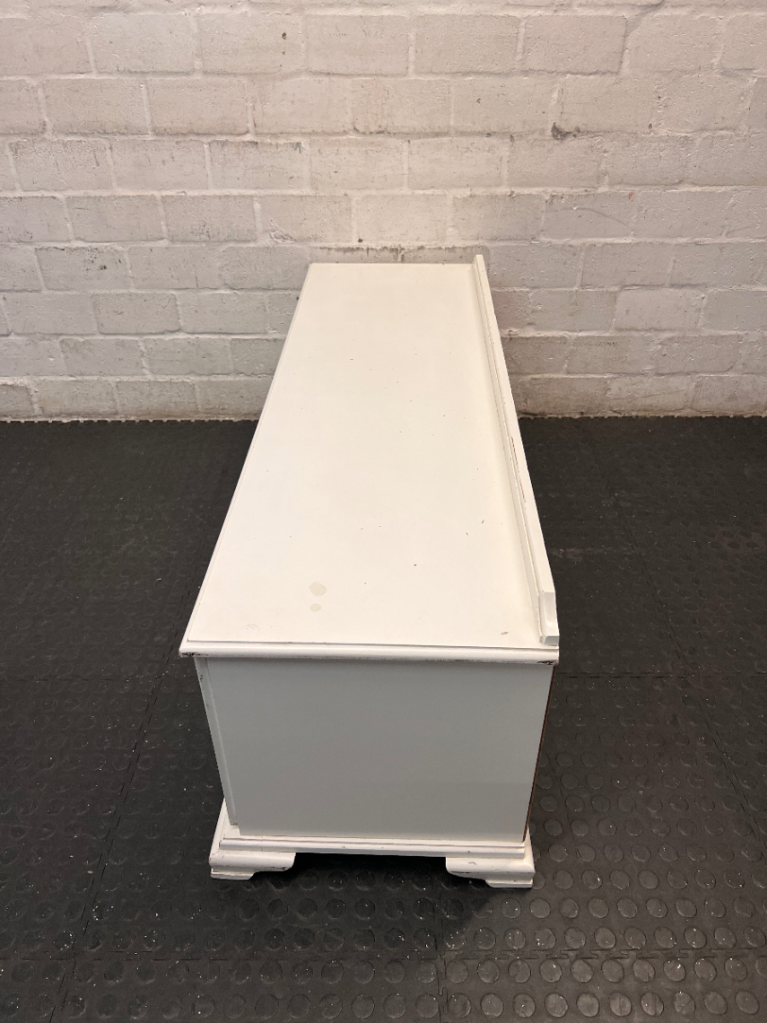 White Wooden Storage Kist with Drawers and Cupboard — Paint Chips on White Finish