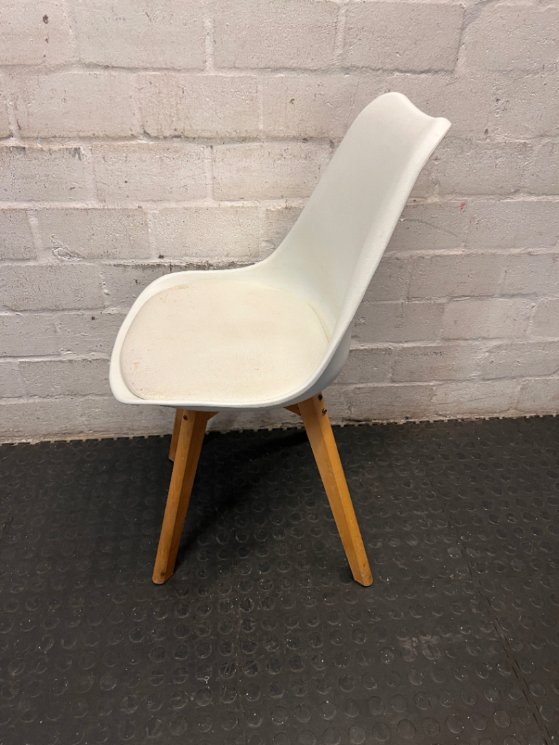 White Moulded Plastic Dining Chair with Wood Legs