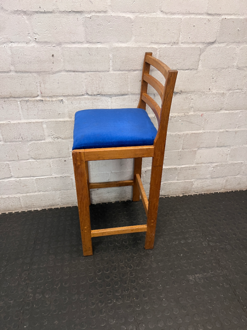 Ladder Back Wooden Bar Stool with Blue Padded Seat