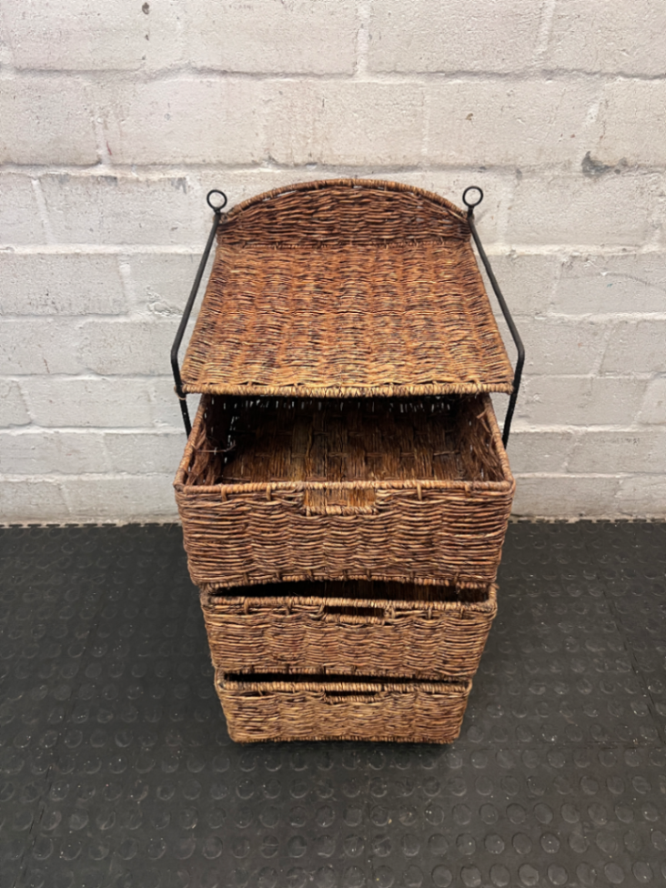 Woven Wicker and Metal Storage Chest