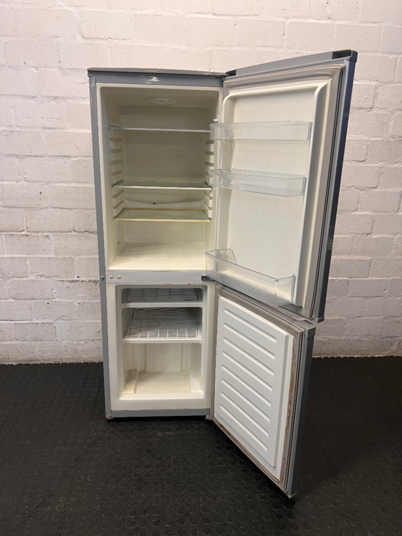 Hisense Silver Bottom-Mount Fridge-Freezer — Working Well, Fair Exterior Condition