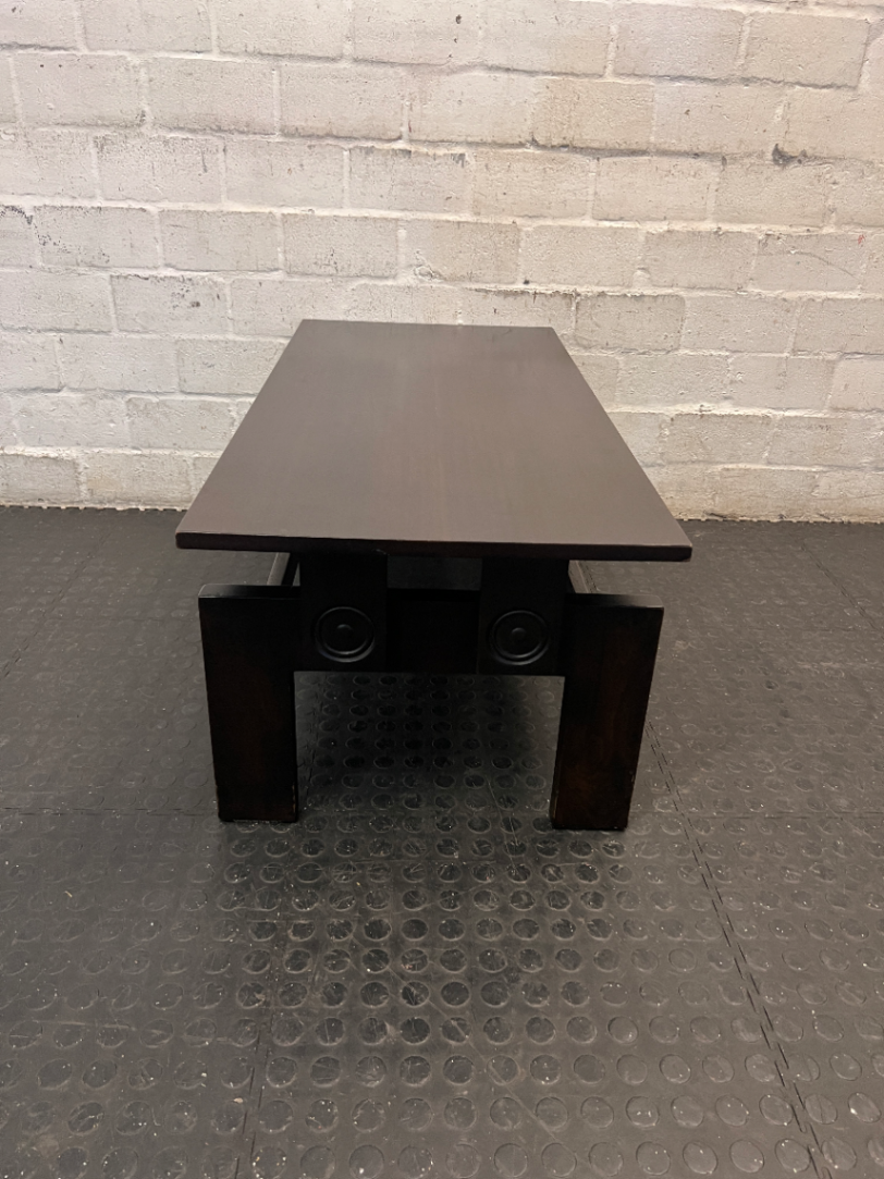 Dark Wood Rectangular Coffee Table — Fair Condition with Visible Wear