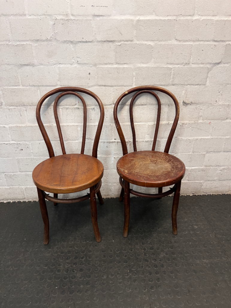 Vintage Bentwood Style Wooden Dining Chair — Surface Scuffs and Worn Varnish on Seats