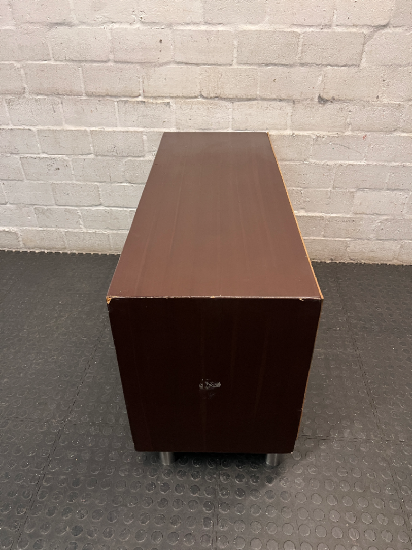 Compact Brown Wood TV Unit with Glass Door and Drawer — Good Working Order